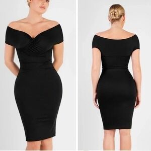 NWT Popilush Shapewear Ruched Off-Shoulder Sculpting Size S Black Stretch